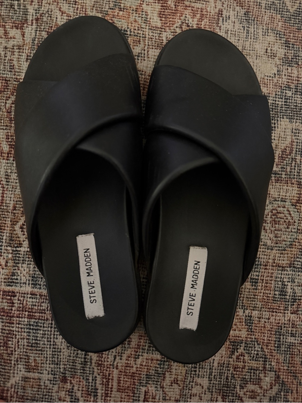 Steve Madden Black Crisscross Slide Mules